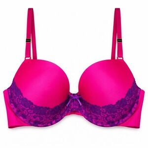 Victorias Secret Lined Demi Bra 38DDD Hot Pink Purple Lace Double Strap Sexy NEW